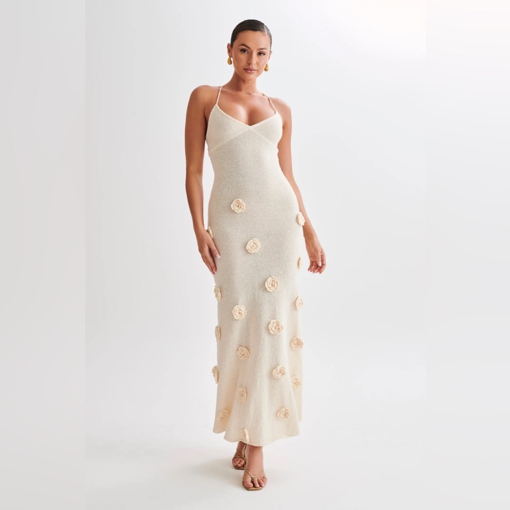 Meshki Suki Knit Maxi Dress With Flowers - Nude